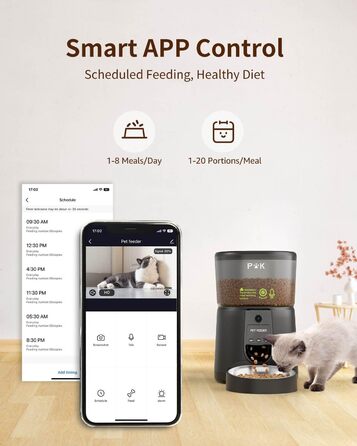 Автоматична годівниця для котів Puppy Kitty з Wi-Fi, керування через додаток, відео та аудіо, нержавіюча миска, до 8 годувань на день
