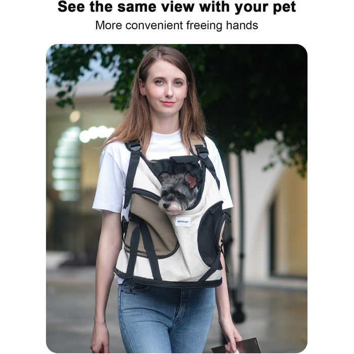 Сумка-переноска для собак HiDREAM, рюкзак для маленьких собак, середній, бежевий, для подорожей, з кишенями, зручна, машинного прання