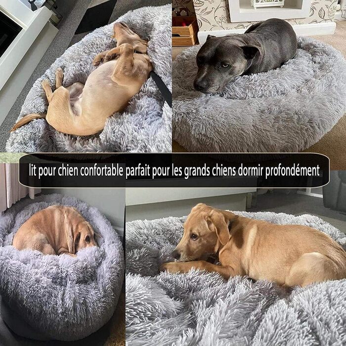 Кругле ліжко для собак та котів, велике, м'яке, сіре (70 см)