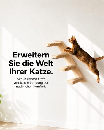 Комплект меблів для котів на стіну Katzen Kletterwand: драбинка, 2 полички для сну, 4 ступені, сосна