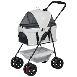 Складна коробка для собак PawHut 3 в 1 Dog Buggy Foldable Dog Box, складна транспортна сумка з підстаканником, Dog Buggy, Котяча коляска з колесами 360° Cat Buggy для міні собак до 4 кг, світло-сірий | Аосом