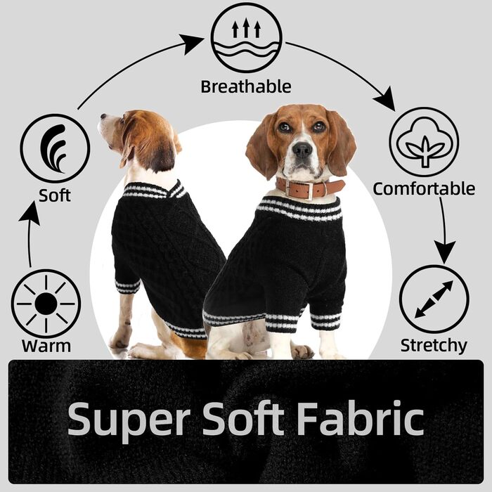 Вовняний пуловер для собак LiebeDD з V-подібним вирізом, чорного кольору, для дрібних та середніх порід, ідеально підходить для такс та грейхаундів (M)