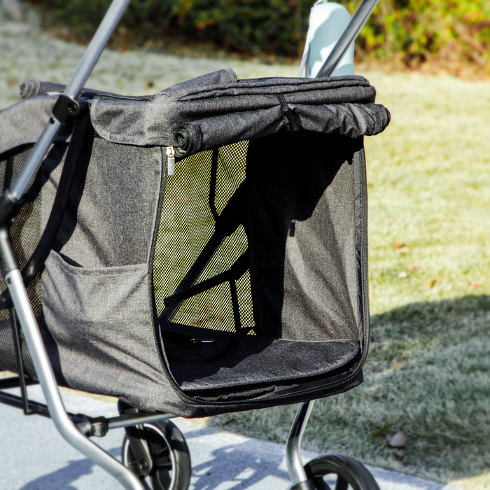 PawHut Dog Stroller Легкий складаний Dog Buggy з алюмінію для собак і кішок до 10 кг Cat Buggy з подушками Сітка Вікна Двері Кошик для зберігання Котяча коляска Баггі Grey | Аосом
