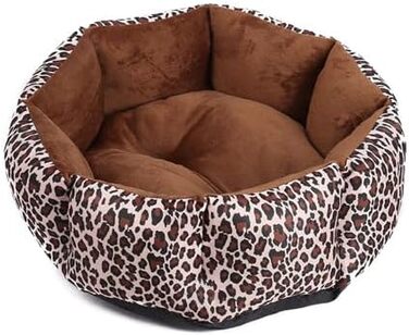 Кругле ліжко для собак та котів, плюшеве, з матеріалу PP бавовна, коричневий леопард (L)