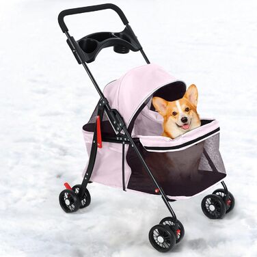 Візок для собак 2 в 1, будівельник для собак до 20 кг, 4 пари коліс 360°, візок для собак/кішок/дітей з тримачем для напоїв, складний візок для маленьких/середніх собак та котів (Рожевий)