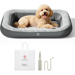 Надувне ліжко для собак QPAU з бортиками, миється, для подорожей, кемпінгу та дому, водонепроникне, з насосом та сумкою, для маленьких, середніх та великих собак (M)