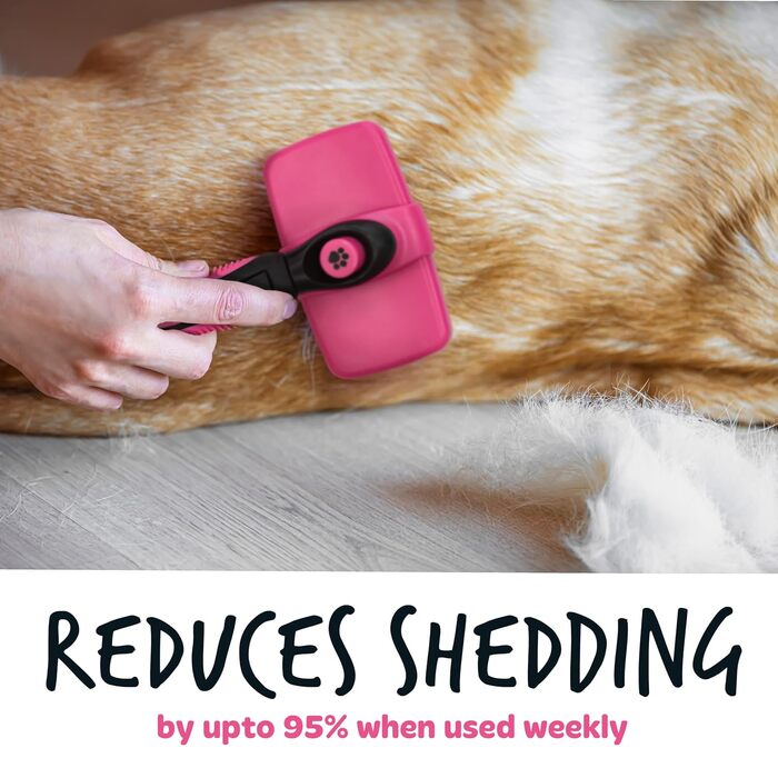 Щітка для собак та котів Bugalugs з автоматичним очищенням - видалення шерсті, ергономічна щітка для короткошерстих котів та собак
