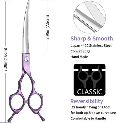 Ножиці для собак 7 дюймів, вигнуті - професійні ножиці для грумінгу собак, котів та інших тварин з ергономічною ручкою та регульованим гвинтом