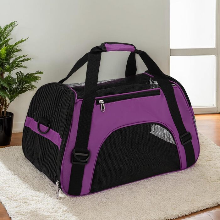 Транспортна переноска для котів та собак, дихаюча багатофункціональна сумка для подорожей, прогулянок, походів та активного відпочинку (пурпурова)