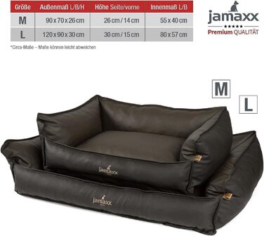 JAMAXX Преміум ортопедичний диван для собак XL з екошкіри, пам'ятна піна, високі борти, знімний чохол, коричневий, 110x80 см