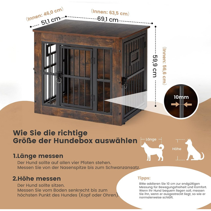 Меблі-клітка для собак Gardner Pet: затишна будка-тумба для дому, сіро-коричнева, 69x51x60 см