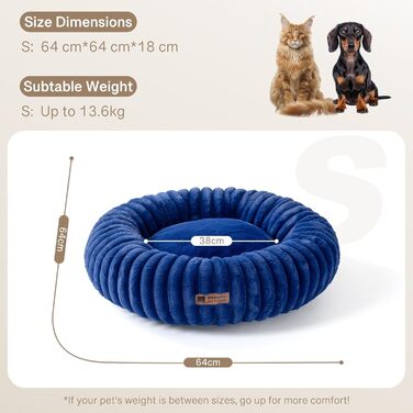 Кругле м'яке ліжко для собак MEWOOFUN, 64x64x18 см, Marineblau (темно-синій)