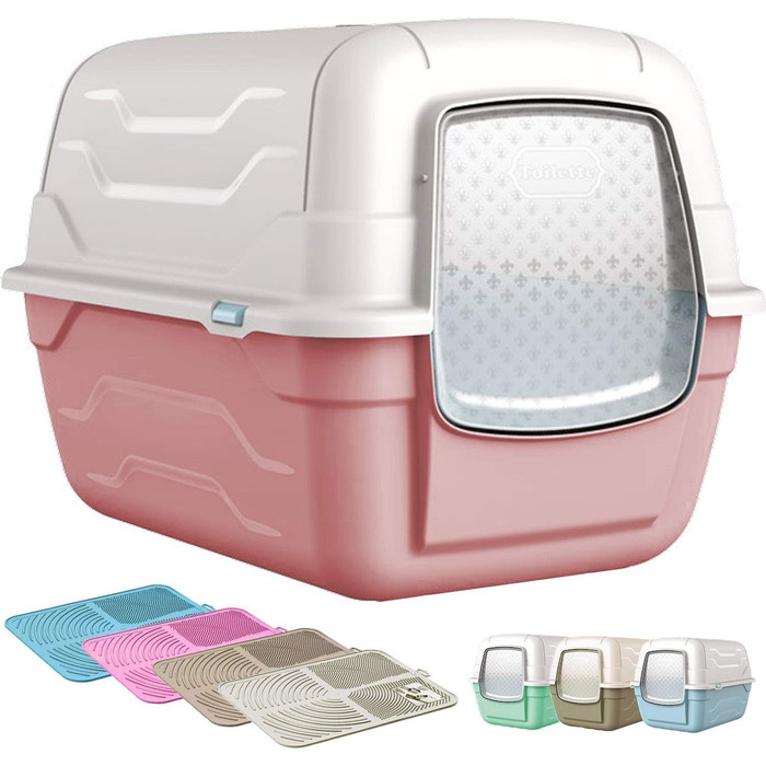 Лотку для котів з кришкою, з дверцятами та фільтром, 52x40x40 см, рожевий + кремовий матовий