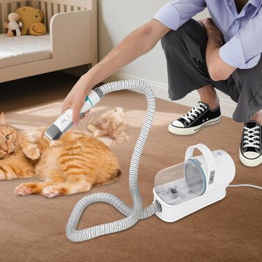 Портативний тихий фен для собак 400W, 7-в-1: фен, машинка для стрижки та пилосос. Професійний набір для догляду за собаками та котами