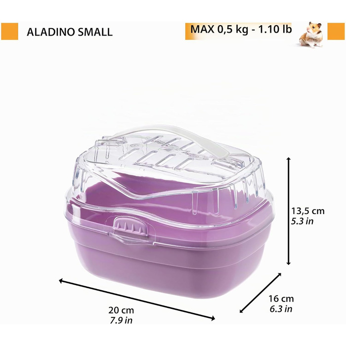 Клітка-переноска Ferplast Aladino Large для хом'яків та дрібних гризунів, рожева 36x26x23 см