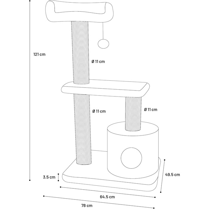 Дряпалка для котів Flamingo Hathi – Колір: Коричневий – Розміри: 78 x 49,5 x 121 см – З платформою, сховальнями та стовпчиками для дряпання з сизалю