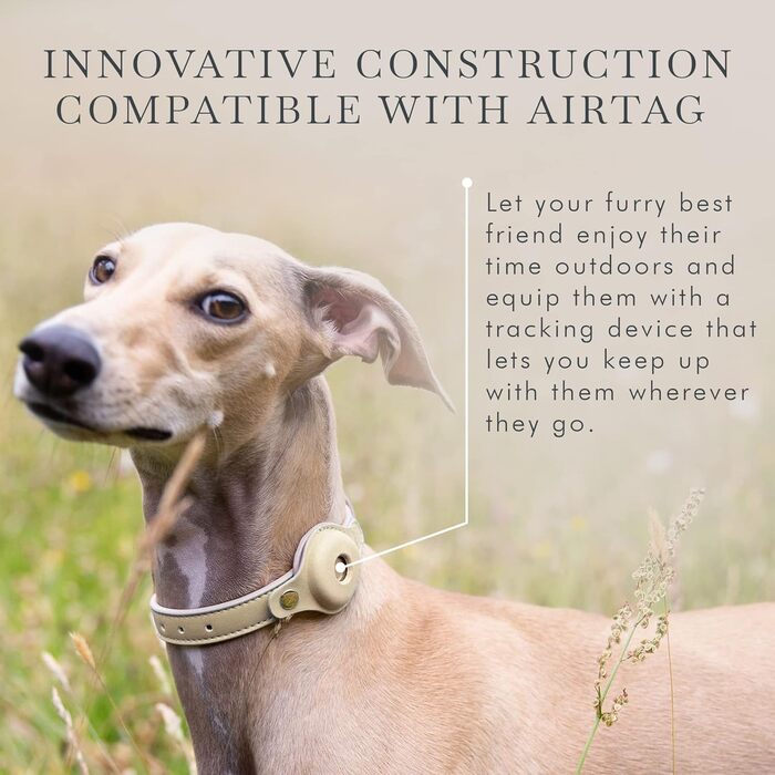 NINA WOOF ошийник для собак з веганської шкіри, сумісний з Apple AirTag, розмір S (12-15 см), для повідків та шлеї, преміум-якість