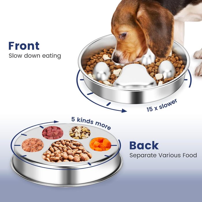 PETTOM Миска для собак протиковтання, нержавіюча сталь, Ø21 см, велика, повільне годування 21*21*4 см