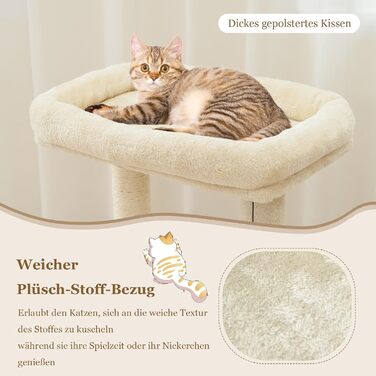 Дерев'яний кігтеточка для котів Costway 85 см з будиночком, м'яким сидінням та іграшкою, бежевий