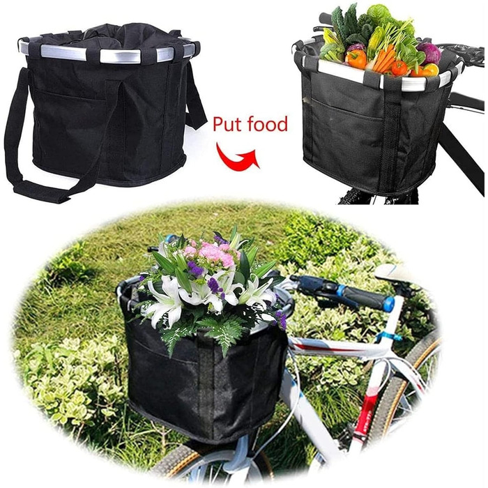 Знімний велосипедний кошик для тварин - складана передня сумка-мішок - переносний тролей для котів та собак, чорний