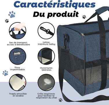 Транспортна сумка для котів та собак, дихаюча та складна, транспортна переноска для котів з регульованим плечовим ременем, знімна плюшева підстилка (Темно-синій, L)