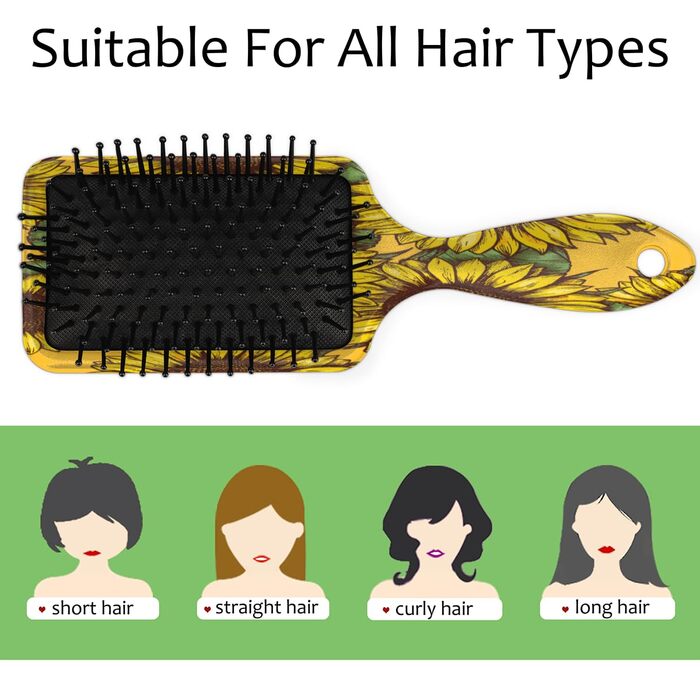 Щітка для волосся з акварельним малюнком собак, нейлонові щетинки для густого, кучерявого, тонкого, довгого, короткого, мокрого або сухого волосся, надає блиск та є безпечною для волосся, (акварельний колір соняшника)