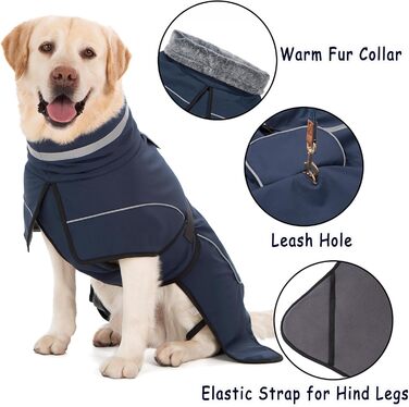 Водонепроникний зимовий одяг для собак: теплий пуховик, куртка, флісовий светр, одяг для собак з коміром з хутром, світловідбиваючий, для малих, середніх та великих собак, водонепроникний, колір морської хвилі (M)
