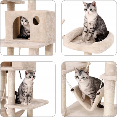 Великий когтеточка-будиночок для кота бежевого кольору з гамаком та сизалевою печеркою
