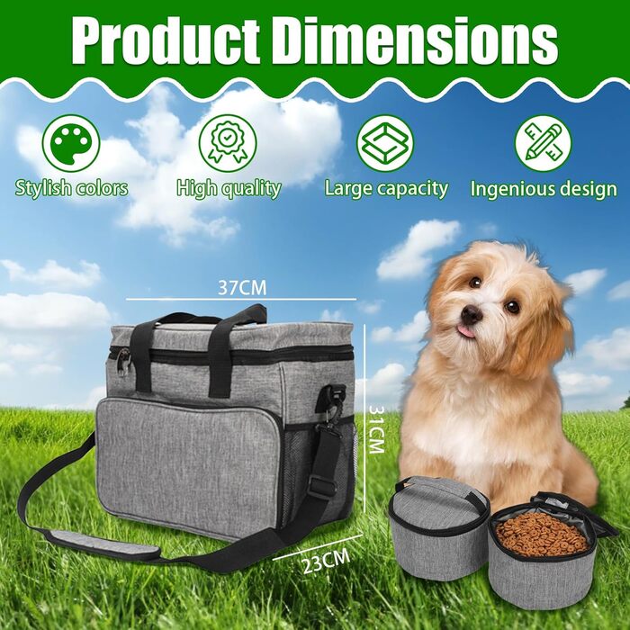 Транспортна сумка для собак та котів на 2 собак, для подорожей, з місткими кишенями та складаними мисками