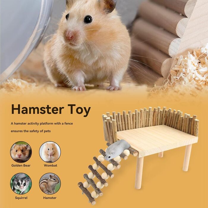 Платформа для хом'яків HERCHR: дерев'яна ігрова площадка, міст, іграшка для гризунів з огорожею. Підходить для тушканчиків та золотих ведмедиків
