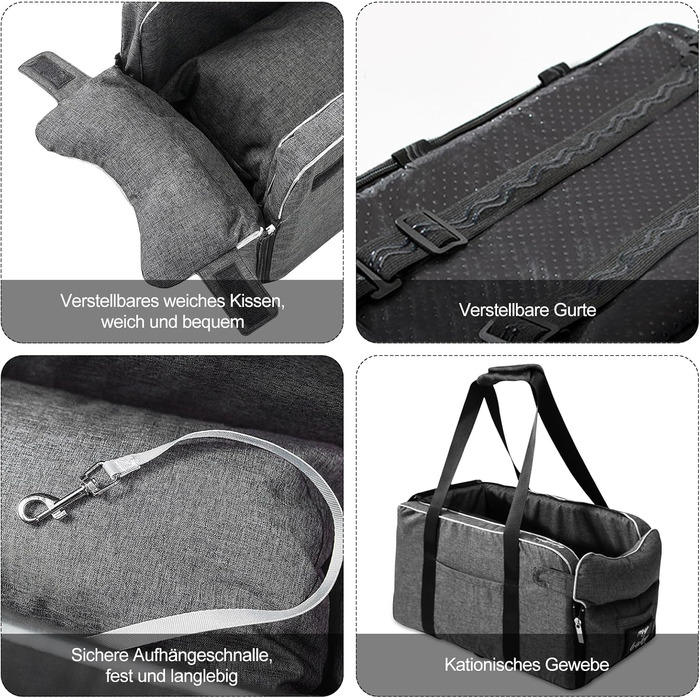 Автокрісло для собак Ergocar: підходить для малих собак та котів до 6 кг, з ременями, сіре