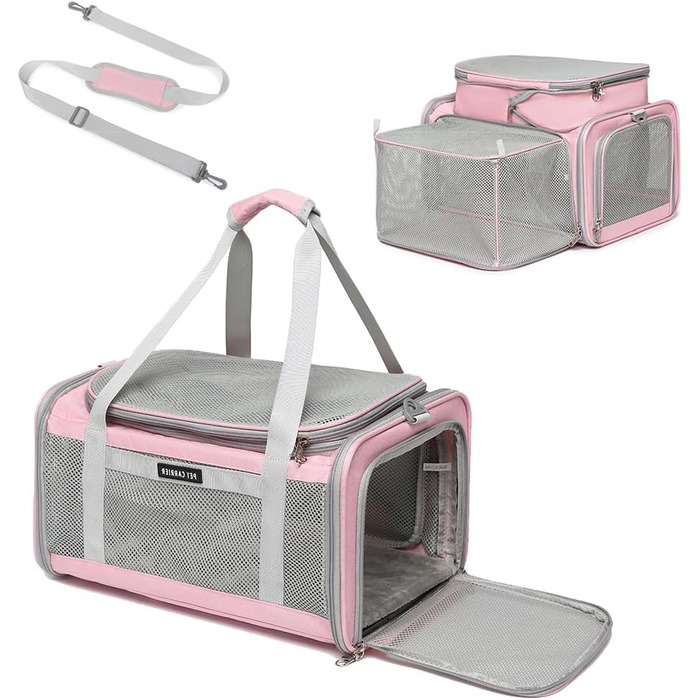 Трансформер для перевезення котів та маленьких собак, схвалений авіакомпаніями, рожевий, розкладний
