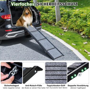 Рампа для собак у машину, складана, 160 см, з антиковзким покриттям, для легкових автомобілів, вантажівок та SUV, до 90 кг