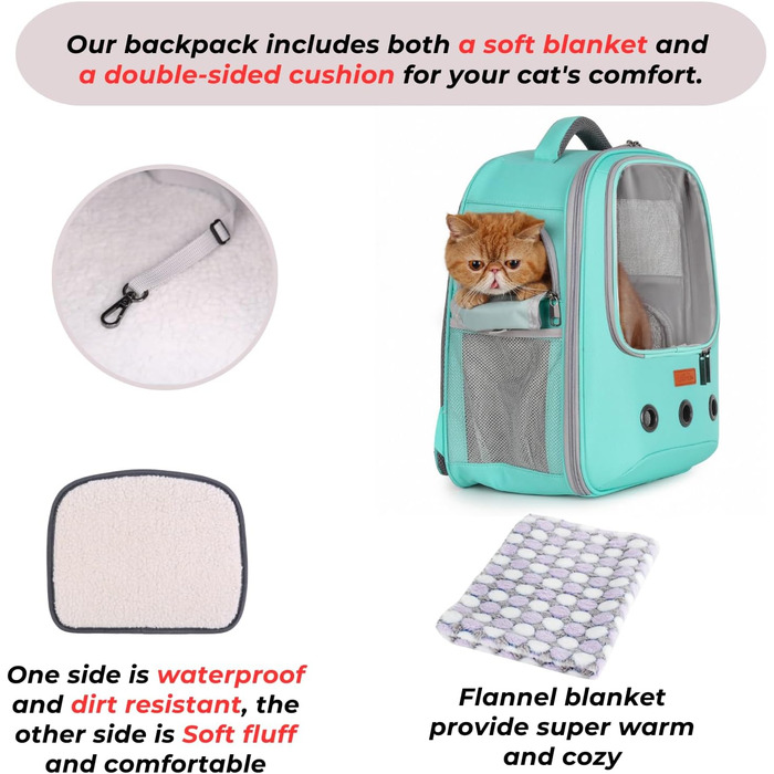 Рюкзак для кота та маленького собаки Lollimeow - зелений, для подорожей літаком, ідеальний для кошенят та цуценят