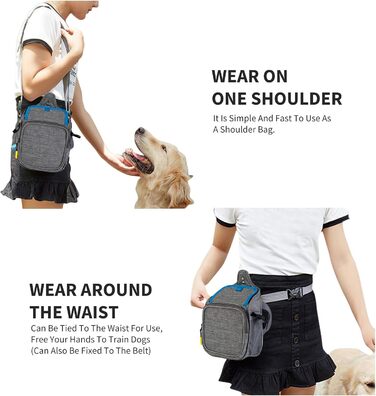 PETCUTE: Сумка для дресирування собак, зручна та міцна, з дозатором для відходів, сіра+блакитна