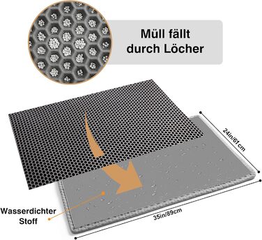 Килимок для котячого туалету Pieviev Katzenklo Matte з дизайном у вигляді стільових сот, вологостійкий, двошаровий (76x61 см)