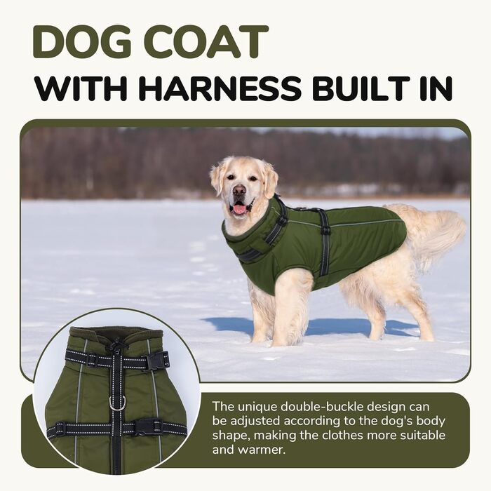 Зимовий теплий одяг для собак Lelepet: куртка з інтегрованим шлейкою, вітронепроникний флісовий одяг, світловідбиваюча жилетка для собак, XL (армійний зелений)
