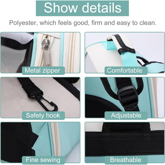 Рюкзак для кота та собаки PETCUTE з сіткою, дихаючий, з поводком, знімний килимок, блакитний