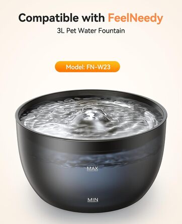 Фонтанчик для котів FEELNEEDY 3L з фільтром з активованого вугілля, миска з нержавіючої сталі, прозорий резервуар для води, чорний колір, аксесуари (6 фільтрів + 6 губок)