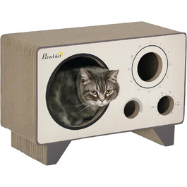 Радіоподібний кігтеточильний комплекс для котів PawHut з котячою м'ятою, 2-в-1 дім з гофрокартону, 57 x 24,5 x 39 см