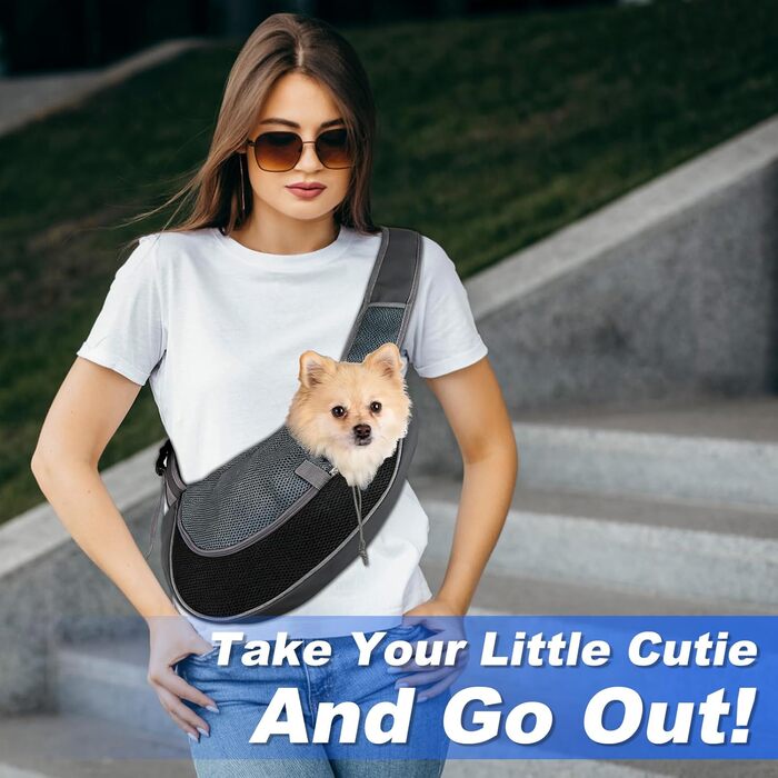 Тканинна переноска для собак, сумка для маленьких собак, переноска для тварин, дихаюча, регульована, переноска для собак і котів до 6 кг, ідеальна для прогулянок на вулиці (чорна)
