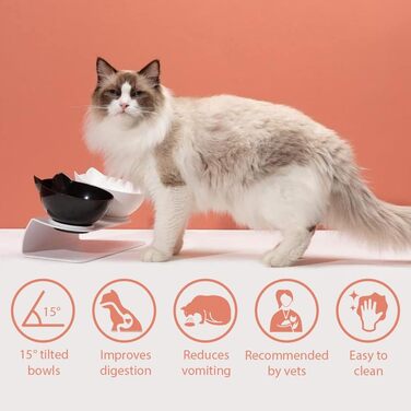Антиблювотний ортопедичний котячий миска Leo's Paw, піднята на 15°, для корму і води, покращує травлення, знімна, нековзка підставка