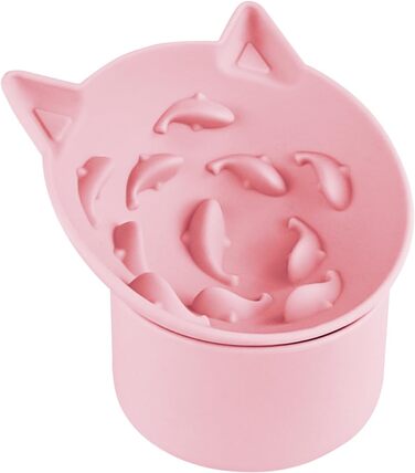 Підвищений годівниця для котів - годівниця для повільного годування, регульована висота, силікон, рожева