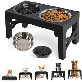 Підвищений годівниця для собак PAWISE, 5 рівнів регулювання, для собак маленьких, середніх та великих порід, з двома великими мисками з нержавіючої сталі, антиковзаюча, BPA free пластик