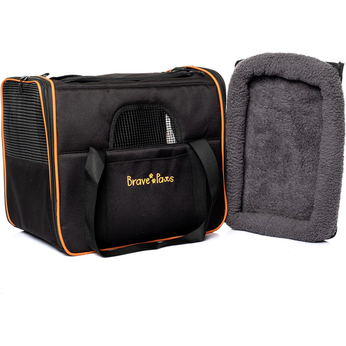 Транспортна сумка для котів та собак Brave Paws, міцна сітка, зручна, дихаюча, з безпечними застібками та складною мискою (чорна)