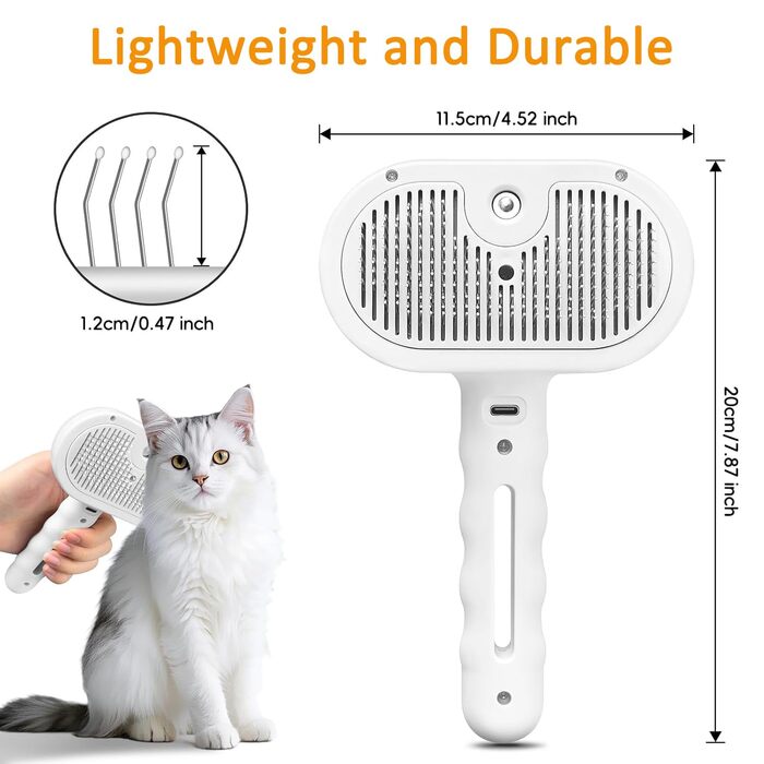 Буршлюк для котів з парою, універсальна щітка для догляду за тваринами для котів та собак, щітка для собак з парою для видалення шерсті, масажна щітка для грумінгу, підходить для довгошерстих та короткошерстих тварин білого кольору