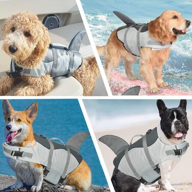 Жилет для плавання собак Doglay, сірий з плавником-акулою, великий розмір, для купання, катання на човні