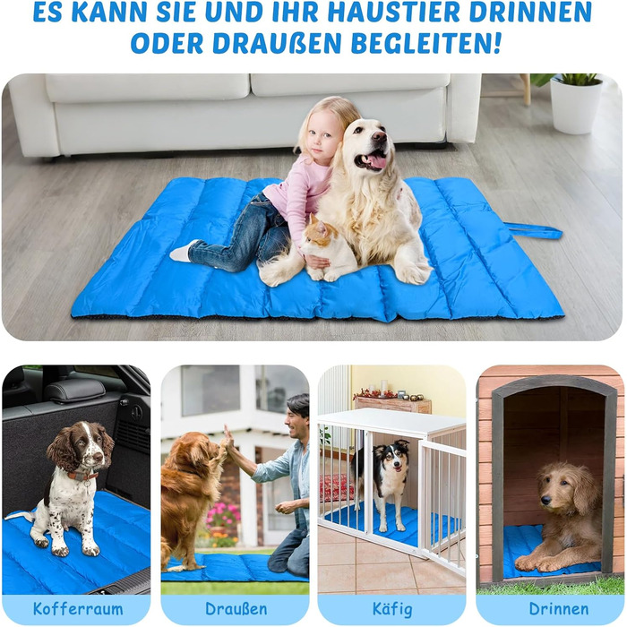 Водонепроникний килимок для собак Lohofrnny 110 x 68 см - м'який, зручний, для подорожей, кемпінгу, вологостійкий (оливковий, блакитний)