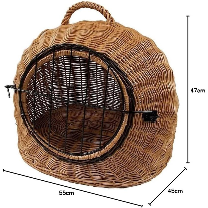 Транспортний кошик для тварин з ротангу, коричневий, розмір L, 55x45x47 см, знімний металевий ґрат