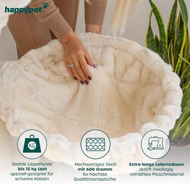 HAPPYPET Лежанка-гамак для котів XXL, кремового кольору, Ø 45 см, до 20 кг, для великих порід (Мейн-кун)